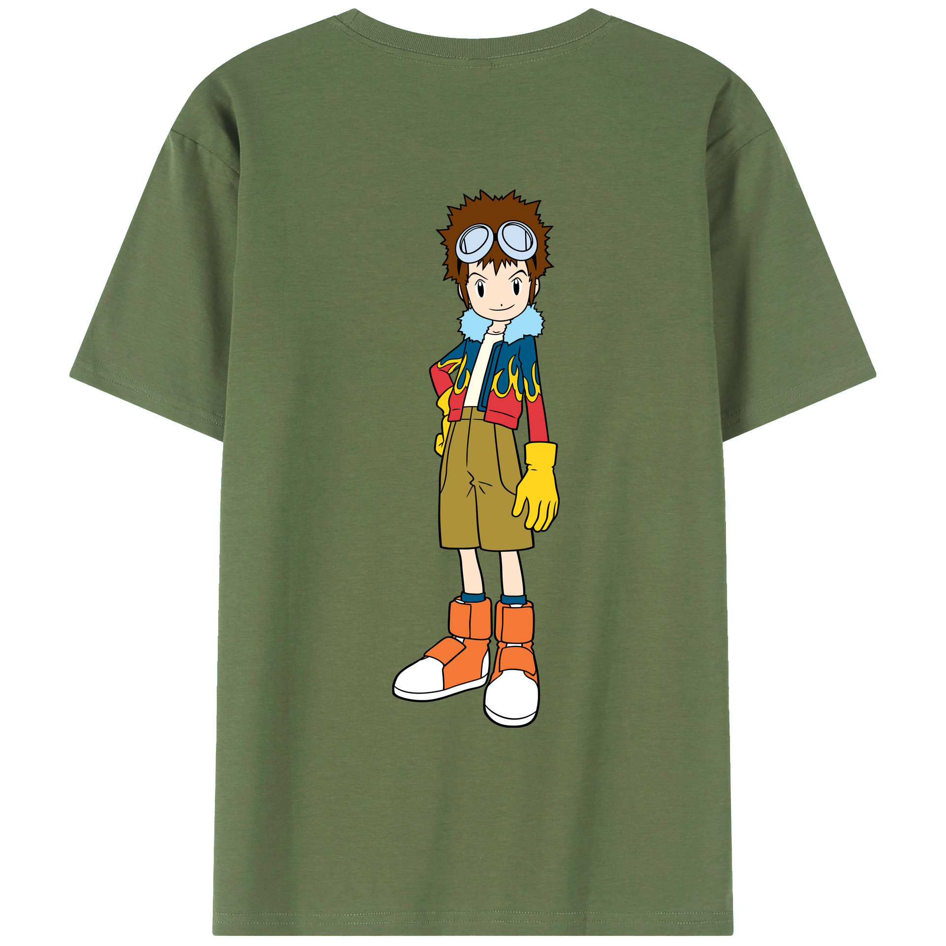 （画像用） Digimon デジタルモンスター/デジモン 綿100％ メンズ半袖Tシャツ（バックプリント） 通気性